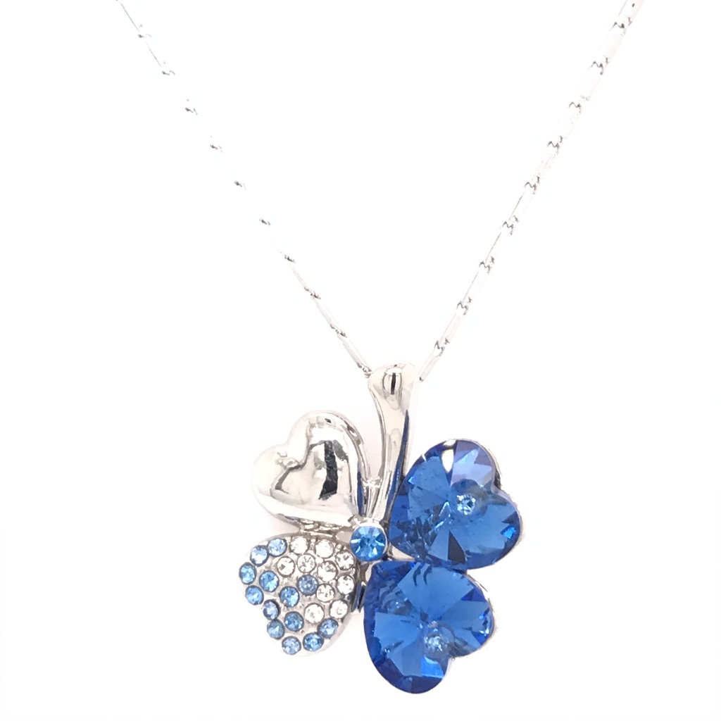 Shamrock Sapphire Blue Hearts Swarovski Pendant